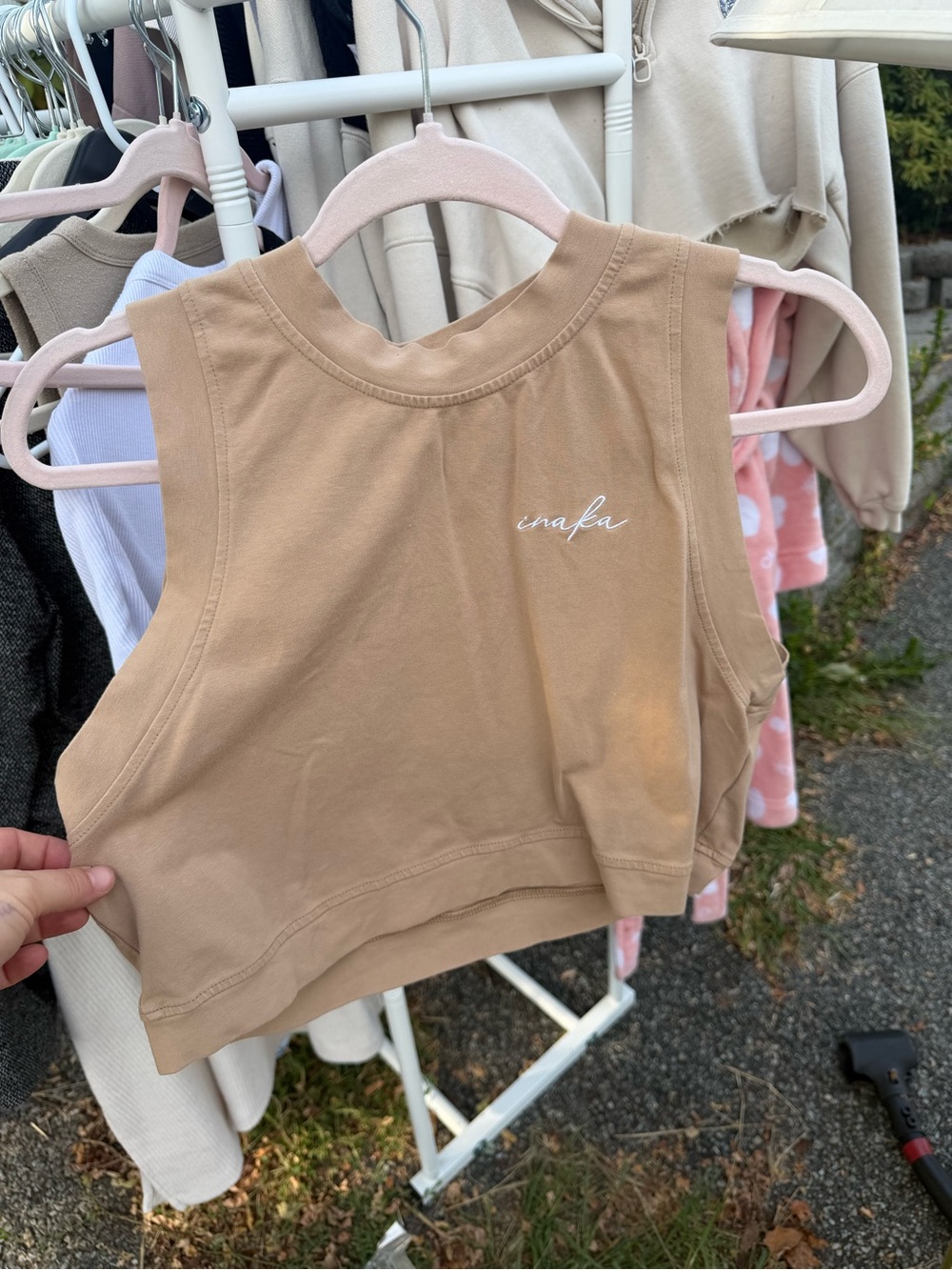 Inaka Cropped Tank Top in Beige Tan